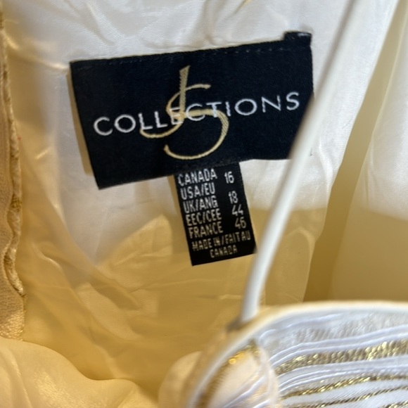 JS collections formal, twinset top and jacket, ivory Gold metallic stripe Sz 16 - Picture 8 of 16